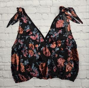 Floral Velvet Tie To You Free People V-Neck Top SIZE:M